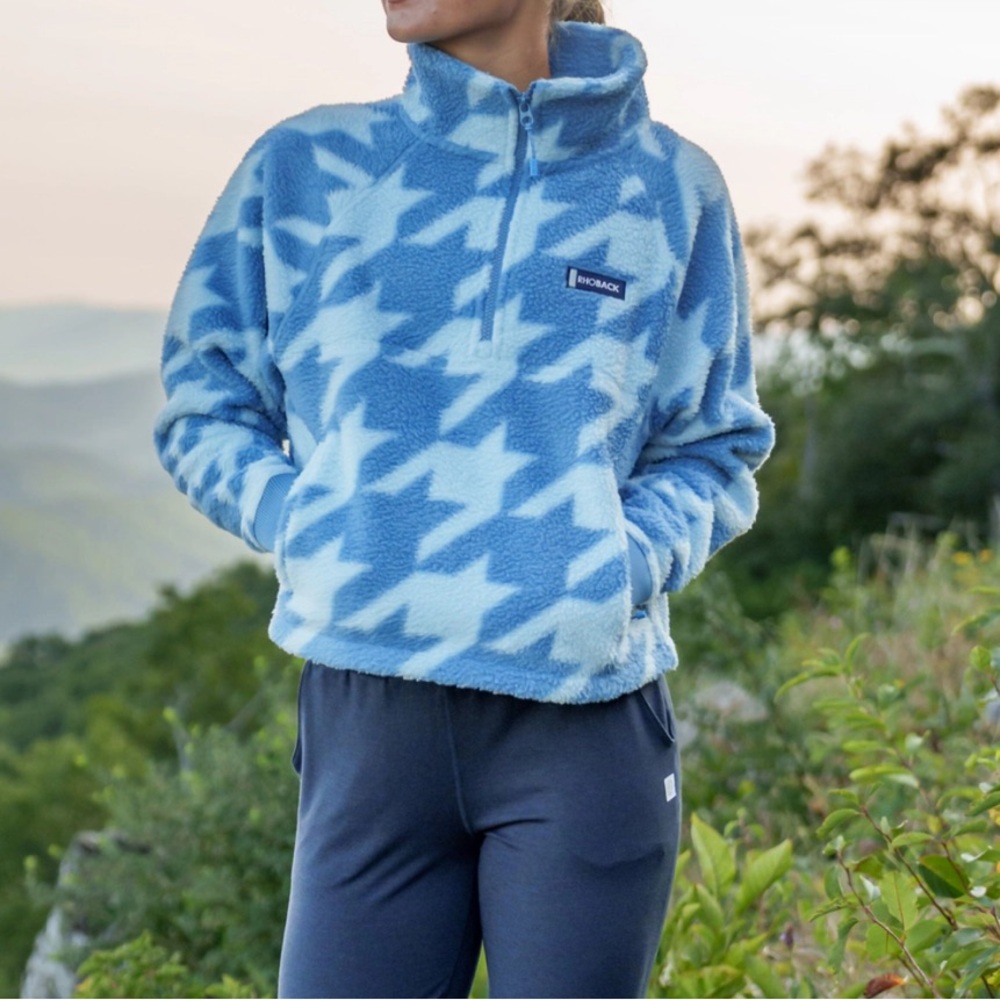 Rhoback Blue Houndstooth Fleece Pullover